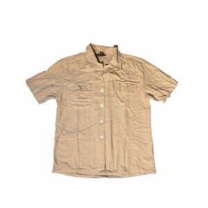 Vintage Objects Gold 100% Raw Silk Short Sleeve Button-Down Shirt Size S